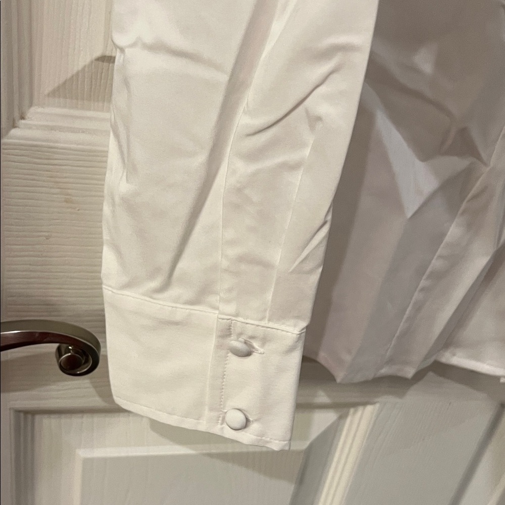 White Button-Up Shirt with Pleated Front - Picture 5 of 6